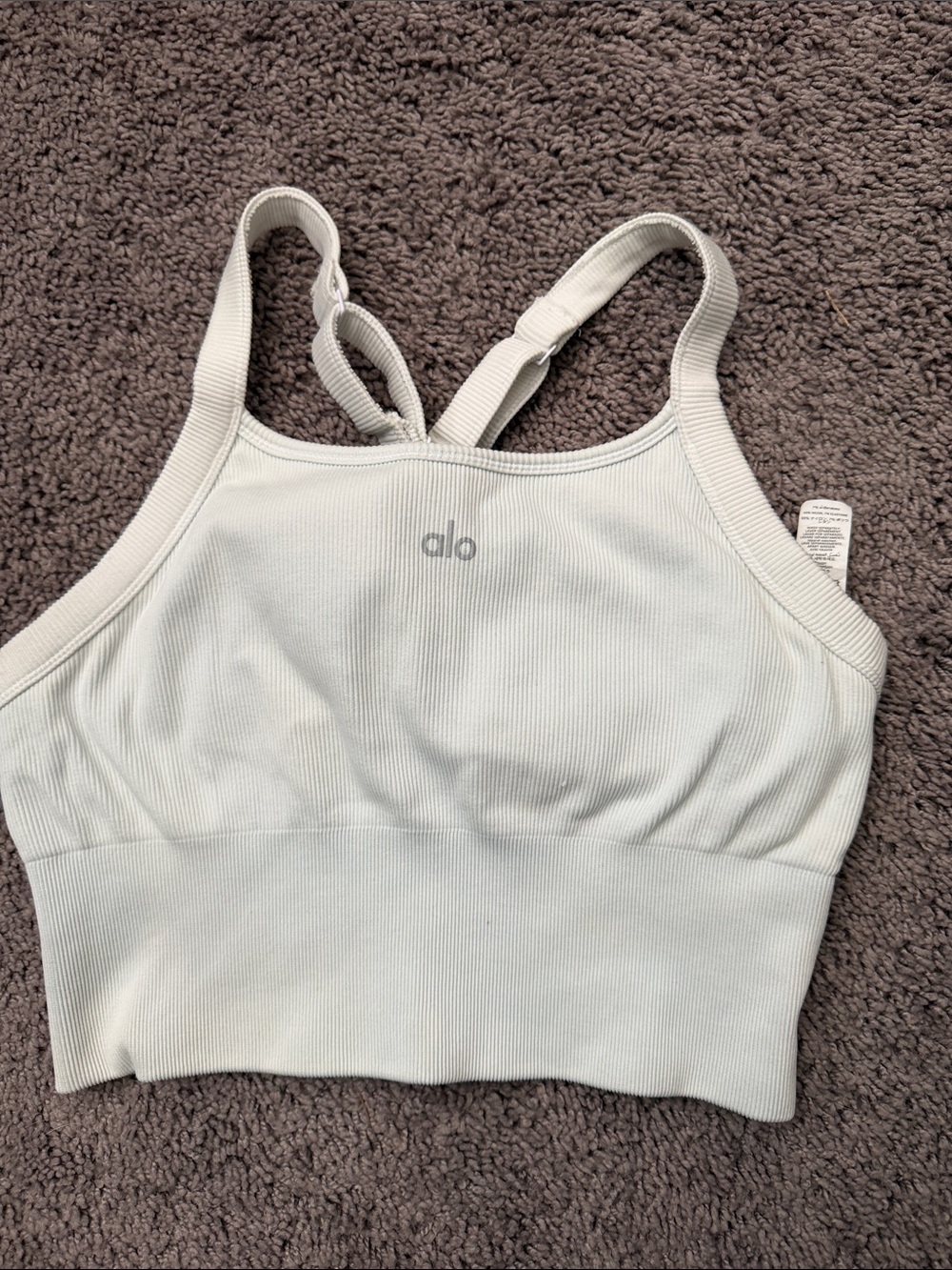 ALO Yoga Women’s Light Gray Ribbed Cropped Sports Bra Tank